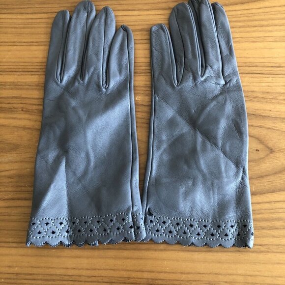 Luciano Firenze Gray Leather Gloves Etched Border Made in Italy Luxury Quality - Picture 7 of 9